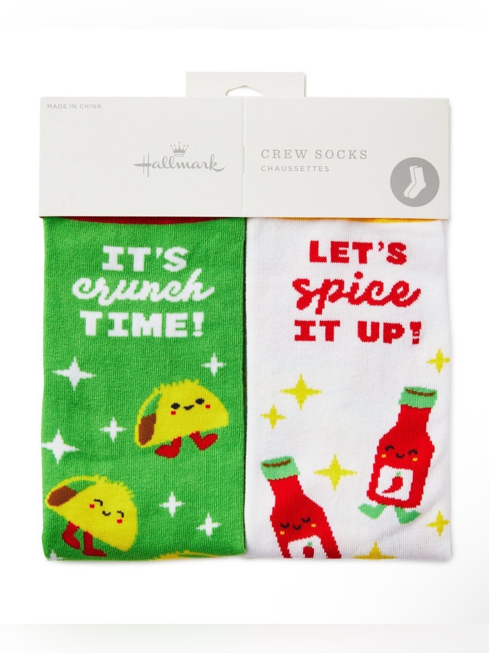 Hallmark Tacos and Hot Sauce Better Together Funny Crew Socks - NWT